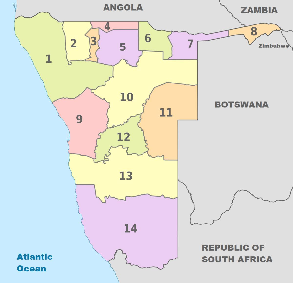 політична карта Намібії