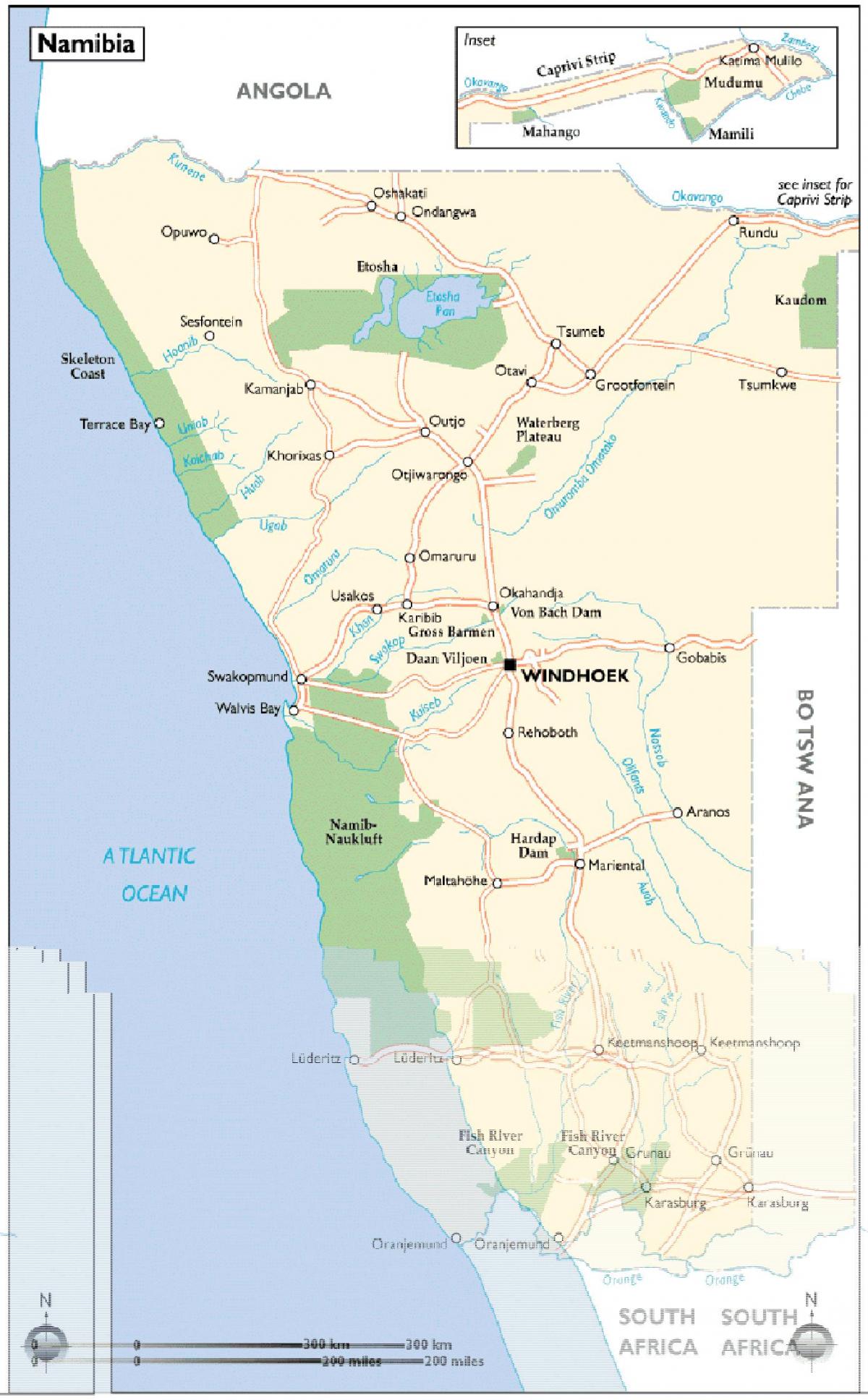 Намібія пам'ятки карта