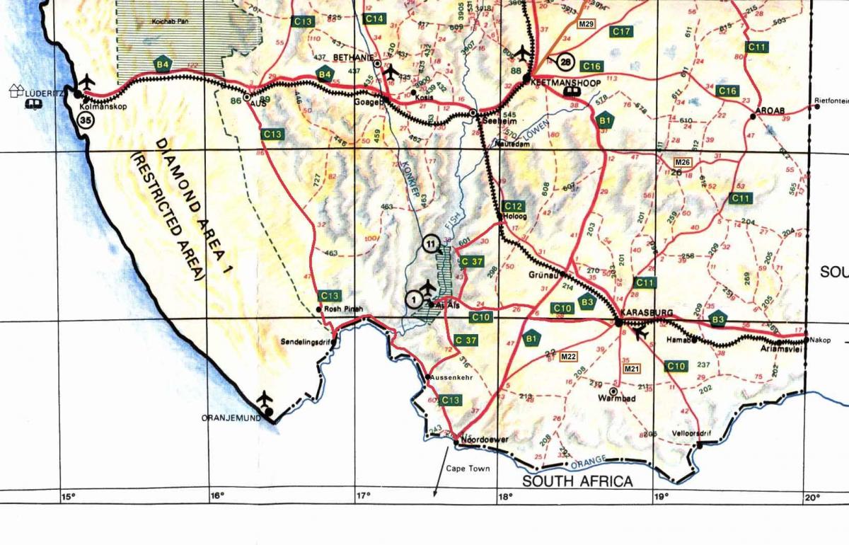 Карта Південної Намібії
