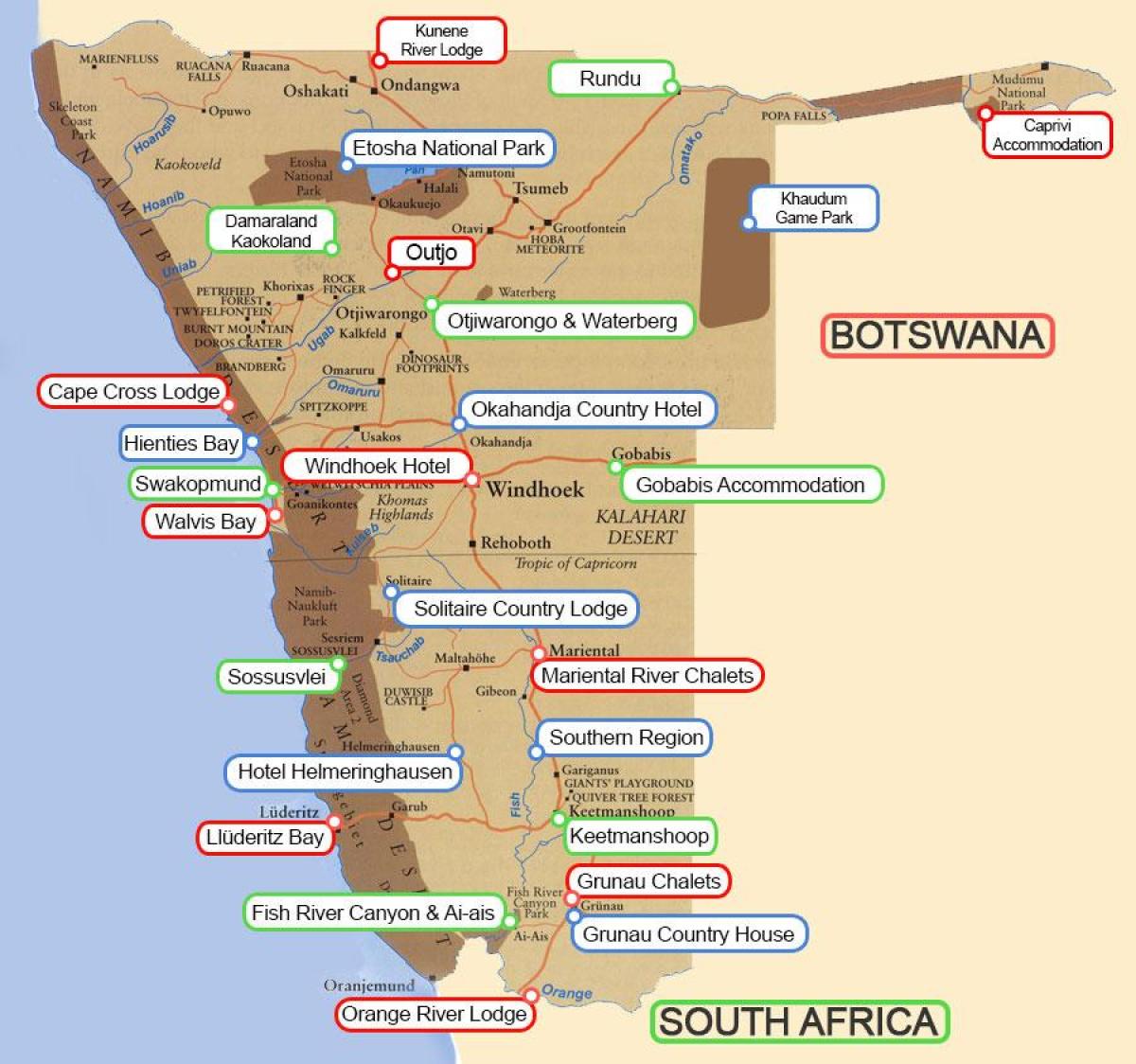 кемпінги в Намібії карті
